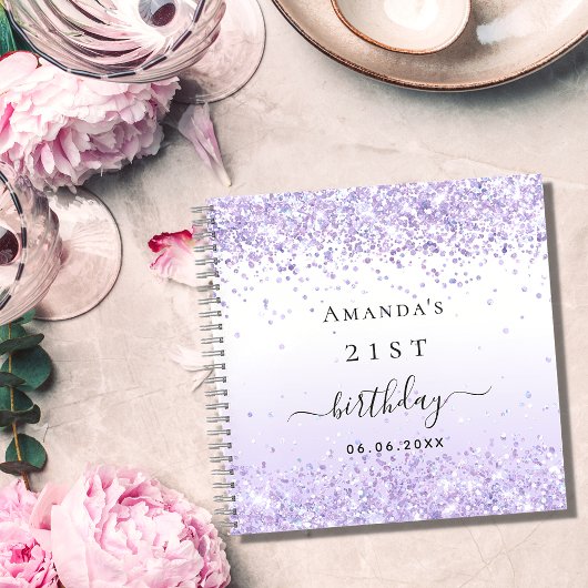 verjaardagsfeestje voor gasten violet witte glitte notitieboek