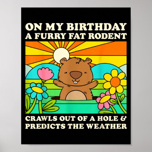 Verjaardagsfeestje voor Groundhog Day Funny Furry Poster (Voorkant)