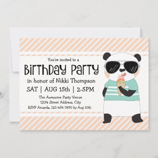 Verjaardagsfeestje voor hipster panda meisje kaart (Voorkant)