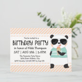 Verjaardagsfeestje voor hipster panda meisje kaart (Staand voorkant)