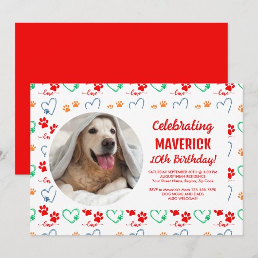 verjaardagsfeestje voor honden kaart (Voorkant / Achterkant)