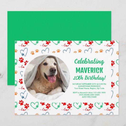 verjaardagsfeestje voor honden kaart (Voorkant / Achterkant)