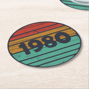 Verjaardagsfeestje voor iemand geboren in 1980 ronde kartonnen onderzetter