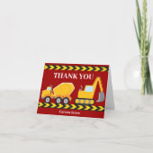 Verjaardagsfeestje voor jongens op maat rode bouwt bedankkaart (Voorkant)