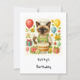 Verjaardagsfeestje voor katten met cake briefkaart