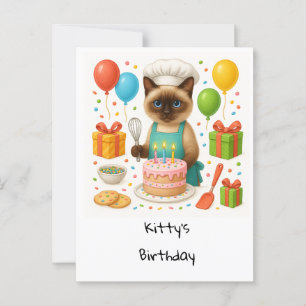Verjaardagsfeestje voor katten met cake briefkaart