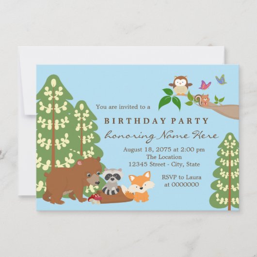 Verjaardagsfeestje voor kinderen in Woodland Kaart (Voorkant)