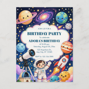 Verjaardagsfeestje voor kinderen met astronauten i briefkaart
