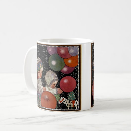 Verjaardagsfeestje voor kinderen met ballonnen en  koffiemok (Voorkant links)