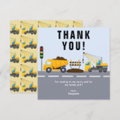 Verjaardagsfeestje voor kinderen met bouwwerktuig bedankkaart (Voorkant / Achterkant)