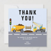 Verjaardagsfeestje voor kinderen met bouwwerktuig bedankkaart (Voorkant)