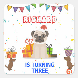 Verjaardagsfeestje voor kinderen met een leuk hond vierkante sticker