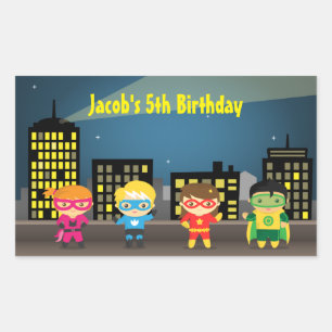 Verjaardagsfeestje voor kinderen met superhelden rechthoekige sticker
