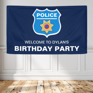 Verjaardagsfeestje voor kinderen van politieagente spandoek