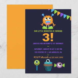 Verjaardagsfeestje voor kleine monsterjongens van  kaart