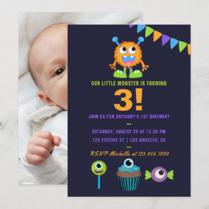 Verjaardagsfeestje voor kleine monsterjongens van  kaart