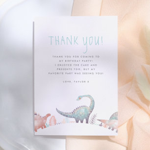 Verjaardagsfeestje voor leuk meisje met dinosaurus bedankkaart