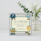 Verjaardagsfeestje voor leuke skateboardmonsters v kaart (Staand voorkant)