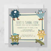 Verjaardagsfeestje voor leuke skateboardmonsters v kaart (Voorkant)