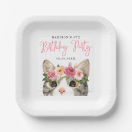 Verjaardagsfeestje voor lieve waterverf kitty papieren bordje