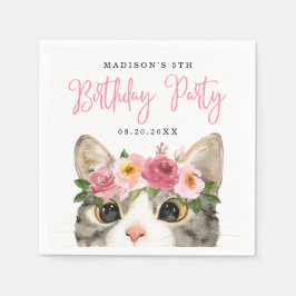 Verjaardagsfeestje voor lieve waterverf kitty servet