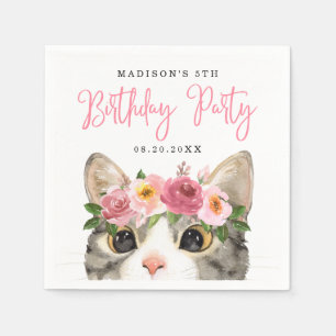 Verjaardagsfeestje voor lieve waterverf kitty servet