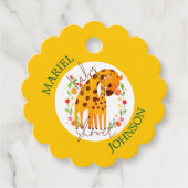 Verjaardagsfeestje voor mama-giraffe en baby  bedankjes labels (Voorkant)