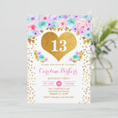 Verjaardagsfeestje voor meisjes - Gold Heart Blauw Kaart (Staand voorkant)