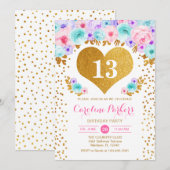 Verjaardagsfeestje voor meisjes - Gold Heart Blauw Kaart (Voorkant / Achterkant)