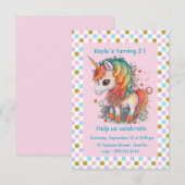 Verjaardagsfeestje voor meisjes met eenhoorn kaart (Voorkant / Achterkant)