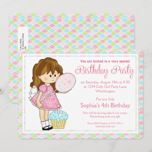 Verjaardagsfeestje voor meisjes Nodig meisje d4 ui Kaart (Voorkant / Achterkant)