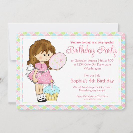 Verjaardagsfeestje voor meisjes Nodig meisje d4 ui Kaart (Voorkant)