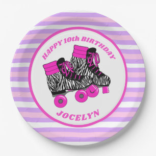 Verjaardagsfeestje voor meisjes op rolschaatsen papieren bordje