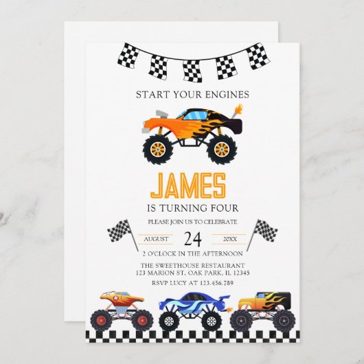 Verjaardagsfeestje voor moderne kinderen met monst kaart (Voorkant / Achterkant)