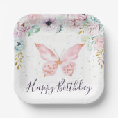 verjaardagsfeestje voor pastflorale en vlindervlie papieren bordje (Voorkant)