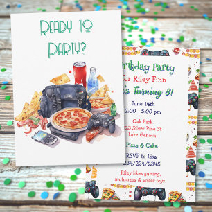 Verjaardagsfeestje voor Pizza & Gaming Boy Kaart