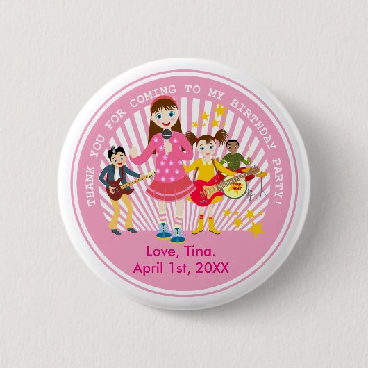 verjaardagsfeestje voor pop ster ronde button 5,7 cm (Voorkant)