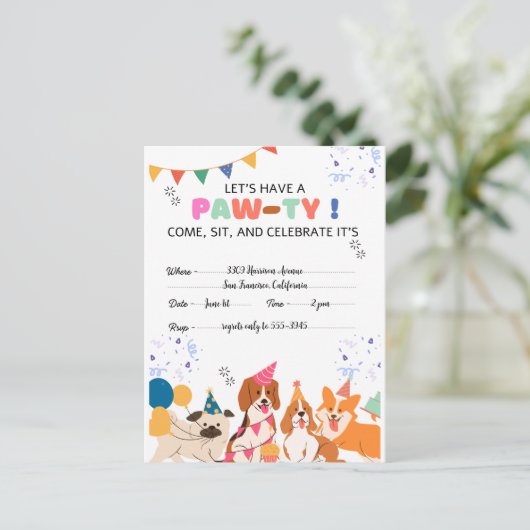Verjaardagsfeestje Voor Puppies Puppy Paw-ty Uitno Briefkaart (Staand voorkant)