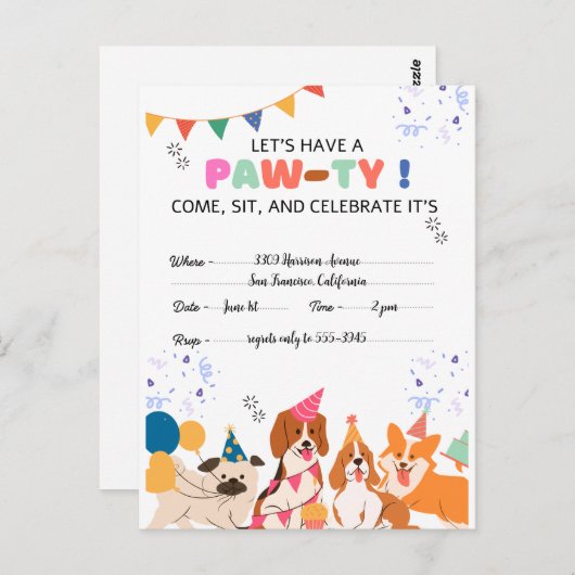 Verjaardagsfeestje Voor Puppies Puppy Paw-ty Uitno Briefkaart (Voorkant / Achterkant)