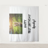 Verjaardagsfeestje voor puppyhond Fotohokje achter Wandkleed (Voorkant)