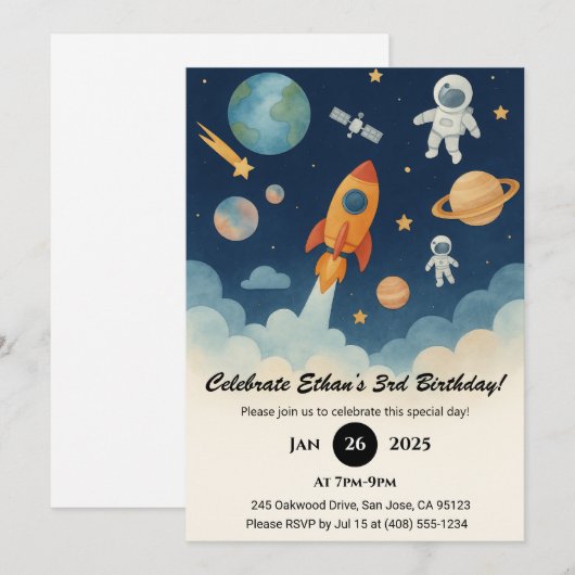 Verjaardagsfeestje voor raket- en astronautenruimt kaart (Voorkant / Achterkant)