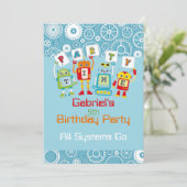 Verjaardagsfeestje voor robot en gear kind kaart (Staand voorkant)