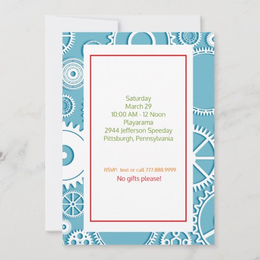 Verjaardagsfeestje voor robot en gear kind kaart (Achterkant)