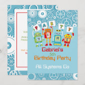 Verjaardagsfeestje voor robot en gear kind kaart (Voorkant / Achterkant)