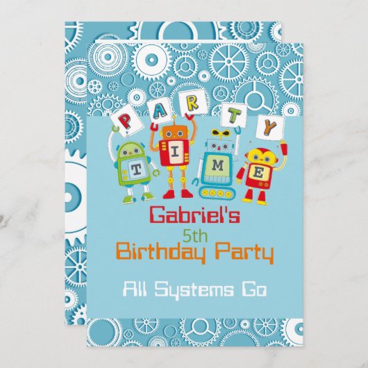 Verjaardagsfeestje voor robot en gear kind kaart (Voorkant / Achterkant)