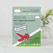 Verjaardagsfeestje voor rood vliegtuig kaart (Staand voorkant)