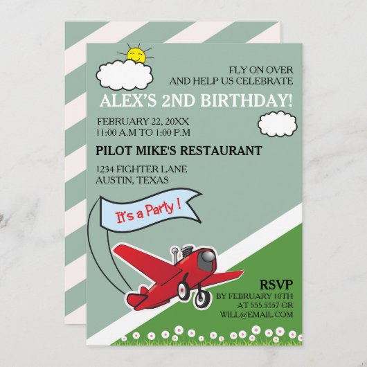Verjaardagsfeestje voor rood vliegtuig kaart (Voorkant / Achterkant)