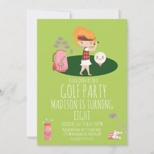 Verjaardagsfeestje voor schattig golfmeisje  kaart