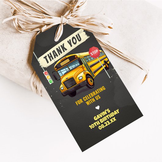 Verjaardagsfeestje voor schoolbus Tags Cadeaulabel