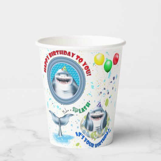 Verjaardagsfeestje voor Shark Kids Papieren Bekers (Achterkant)